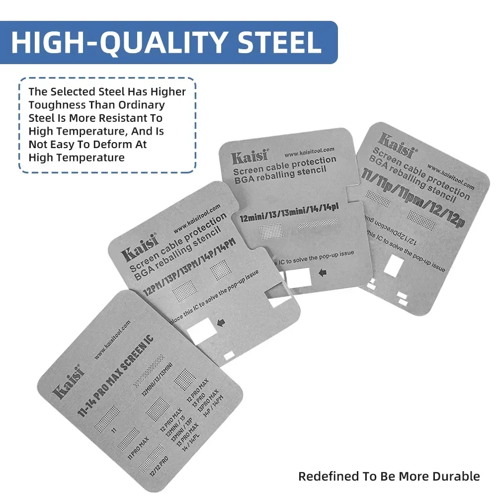 

Кабель для ЖК-экрана Kaisi, набор трафаретов IC BGA, Оловянная сетка для iPhone 15 14 13 12 11 серии, комплексная Оловянная стальная сетка для посадки
