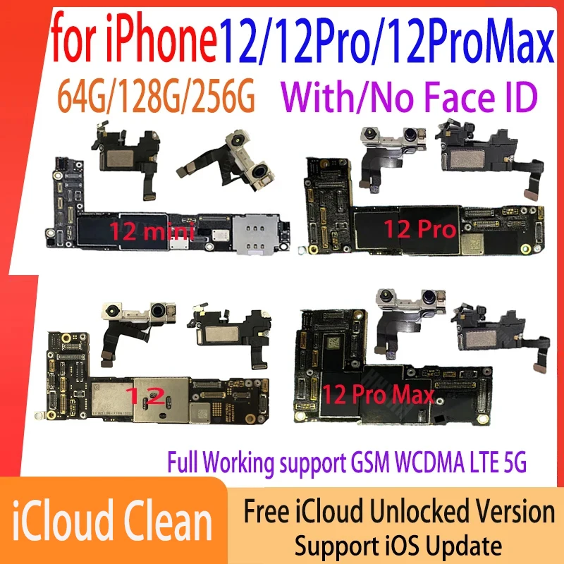 Unlocked Logic Board iPhone 12 Pro Max Motherboard with Face ID Mainboard No iCloud Account Circuit Plate Full Test