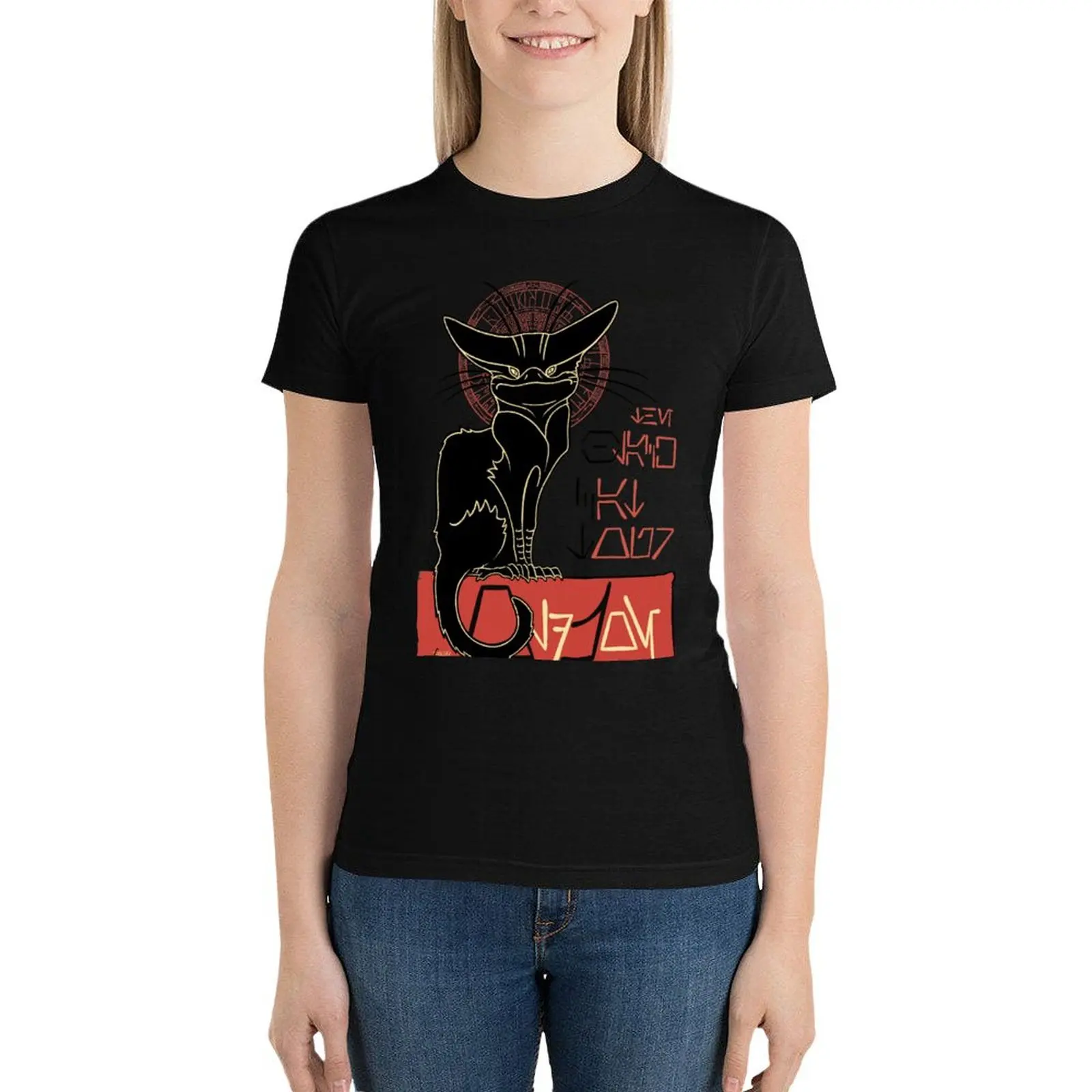 The Black Loth Cat T-Shirt cute clothes hippie clothes Short sleeve tee t-shirts for Women loose fit