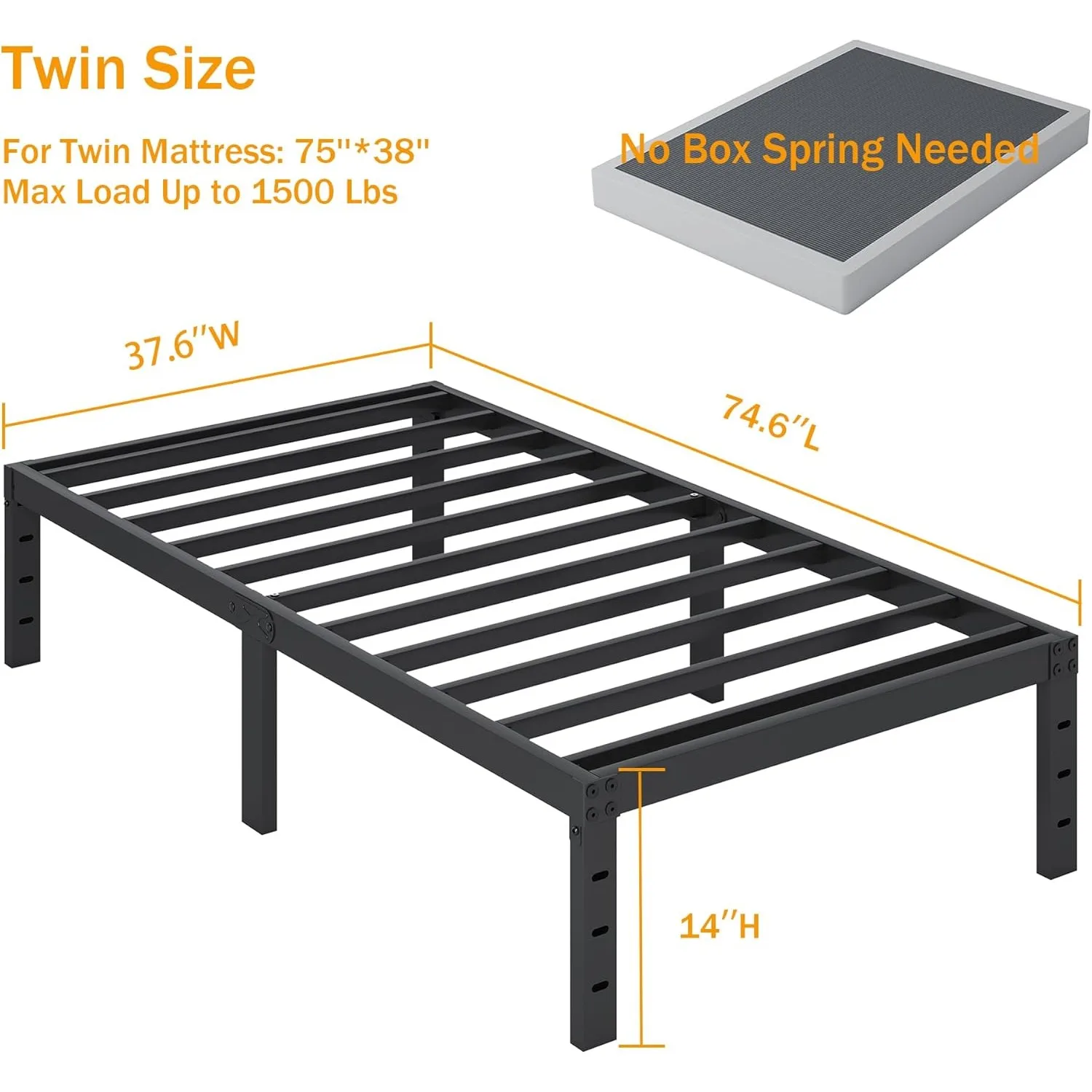 Double bed frame, 14 inch high metal platform bed frame mattress foundation, with steel bar support, noise free, easy toassemble 3