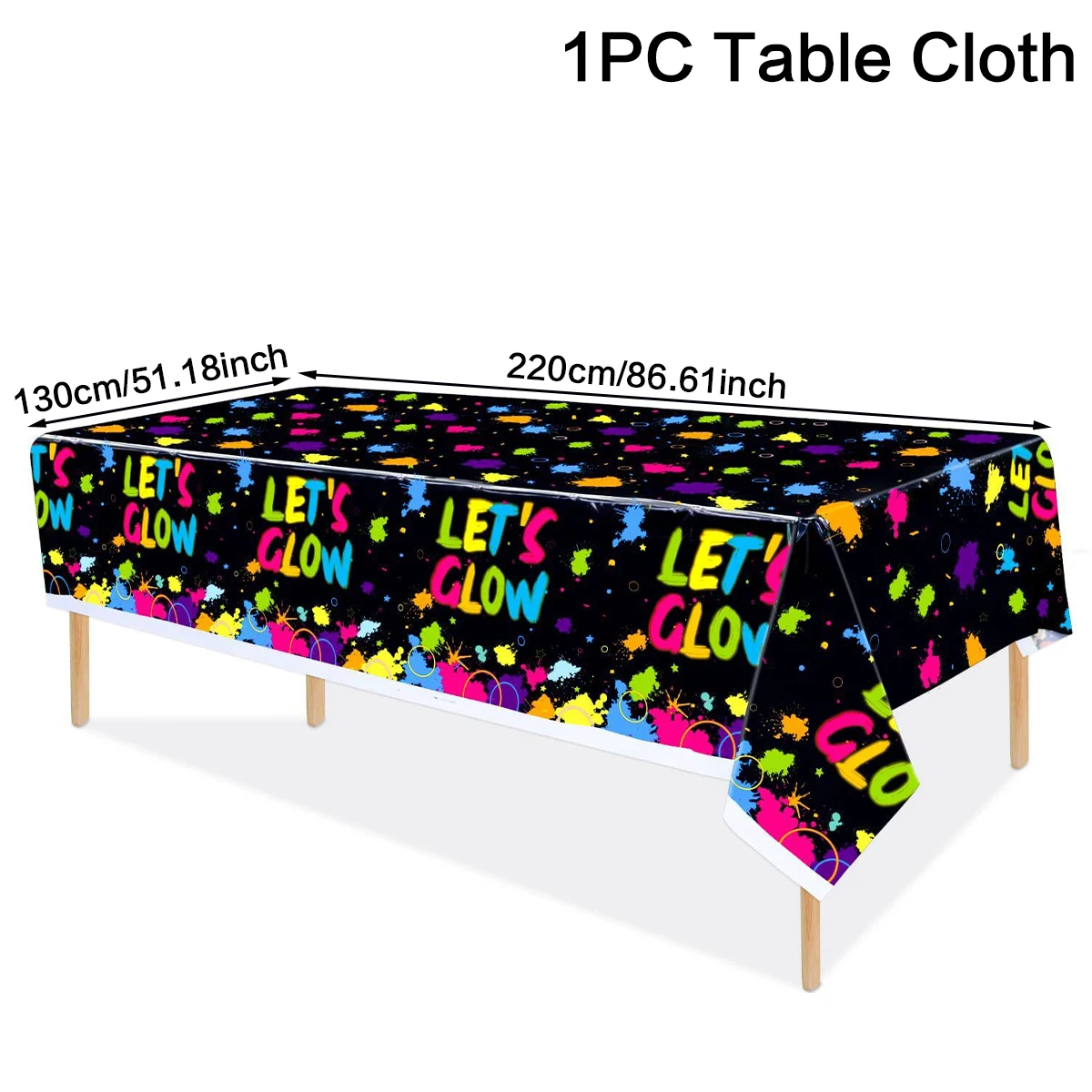 Let's Glow In The Dark Party Decorations Disposable Tablecloth Neon Party Tablecloths Glow Table Covers Birthday Party Supplies 6