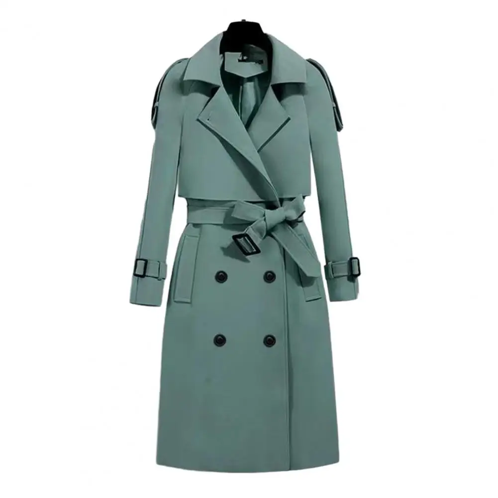 

Belted Women Coat Elegant Belted Women's Coat with Turn-down Collar Dual Pockets Stylish Mid-long Jacket for Autumn for Ladies