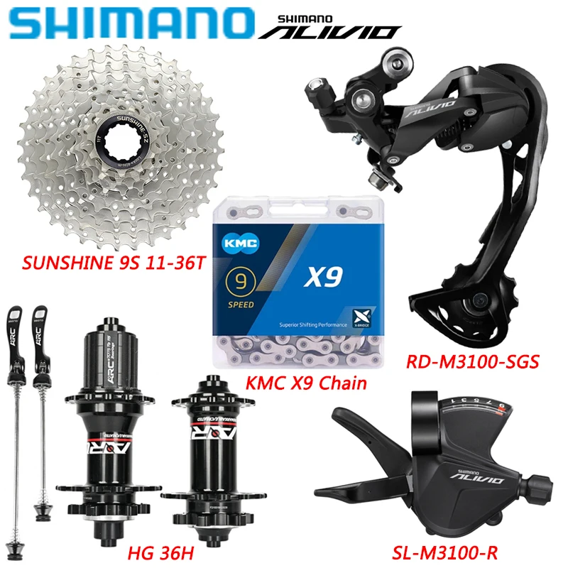 

SHIMANO M3100 1X9 Speed Complete Kit Rear Derailleurs Sunshine 11-36T/40T/42T Cassette ARC Hub 36 Holes Groupset Bicycle Parts