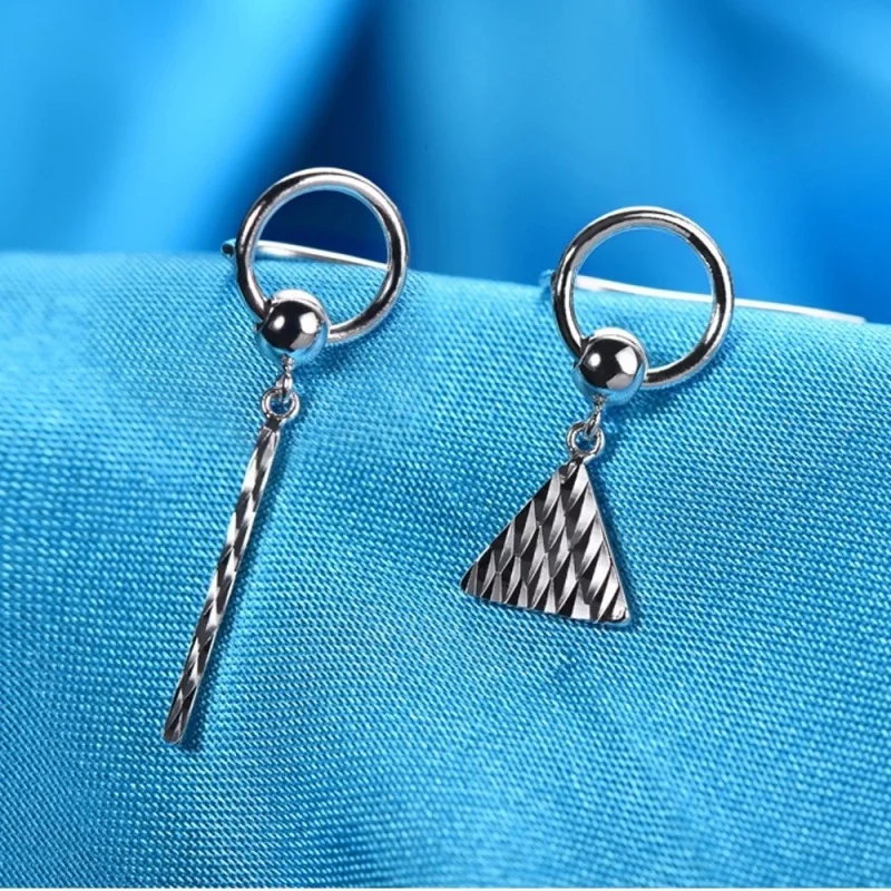 

PT950 Real Pure Platinum 950 Stud Earrings Geometric Triangle Long Stick Circle Dangle Earrings 2.3g Women Gift