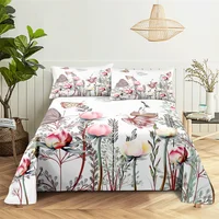 Beautiful Flower 0.9/1.2/1.5/1.8/2.0m Digital Printing Polyester Bed Flat Sheet With Pillowcase Print Bedding Set 3