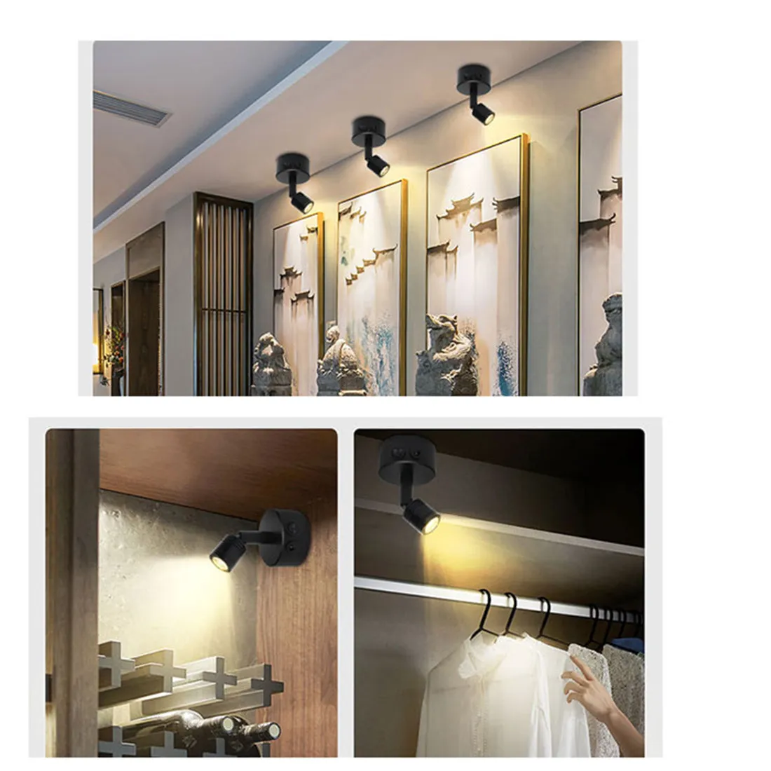 Black 2W Battery Portable LED Spot Lights for Jewelry Cabinet Lamp AAA Dry Battery Powered 3000K 6000K Table Desk on Spotlight 6