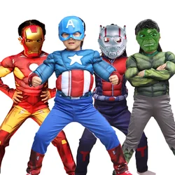 Kids Superhero Iron Man Captain America Cosplay Costume Thor Hulk Muscle Suit with Mask Carnival Party