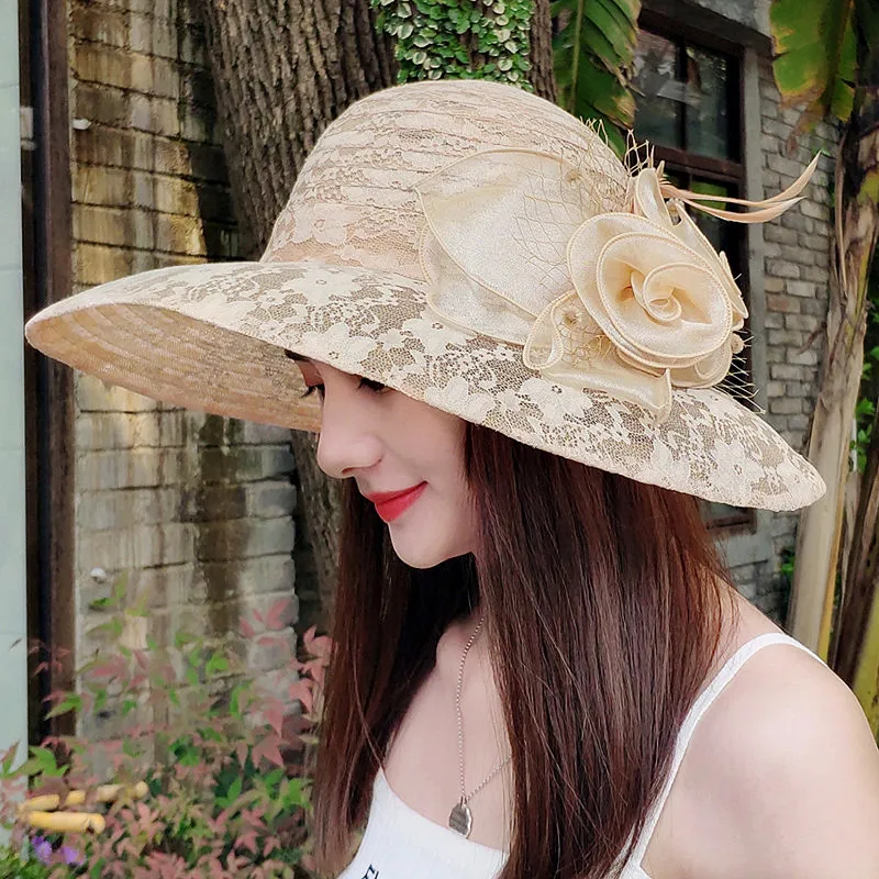 Fedoria Womens Cream Straw & Silk Fascinator With Tulle & Floral Accent OS Hats for Tea Party Ladies Flower Decor Sun Protective Church  main image 4