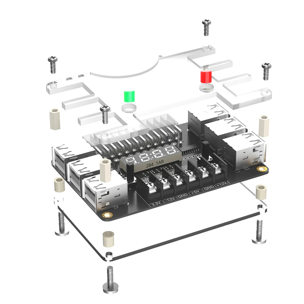 USB ATX 전원 공급 장치 브레이크 아웃 보드, 아크릴 케이스 지지대, 출력 전압 3A, 최대 출력, 12 포트, 3.3V, 5V, 12V -12V
