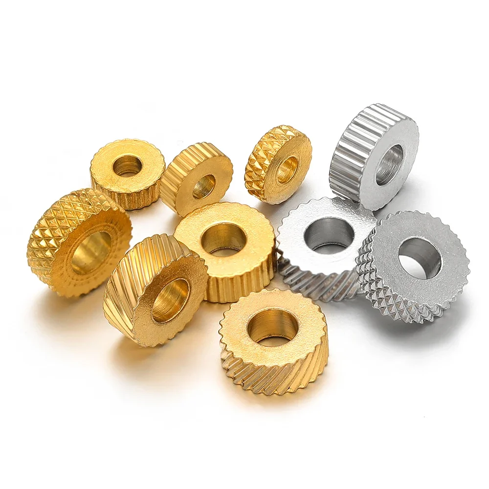 20 Stück Edelstahl Gold Textur flache Distanzperlen lose Perlen für DIY Armband Halskette Schmuckherstellung Charm Finding 4/5/6/8 mm