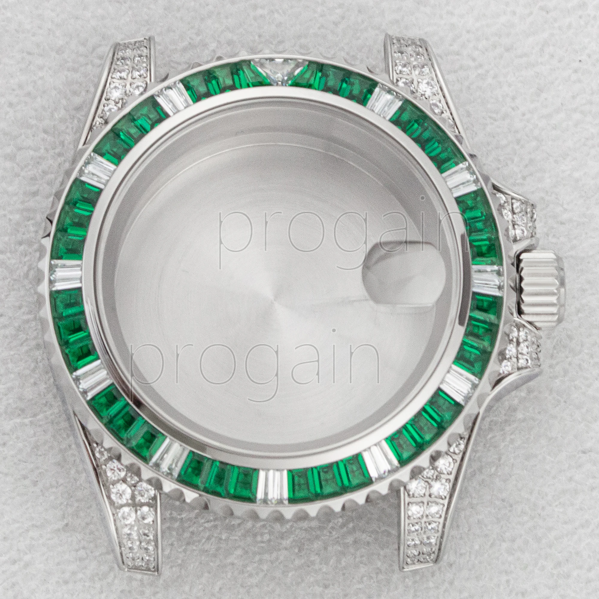 Luxury 40MM Full Diamond Stainless Steel Watch Case with Sapphire Crystal Glass