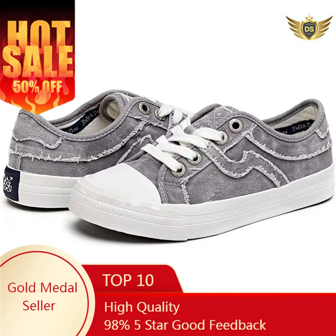 Casual Sneakers Female Women's Canvas Fashion New Sneakers Low Top Lace Up Comfortable Casual Shoes Walking Flats