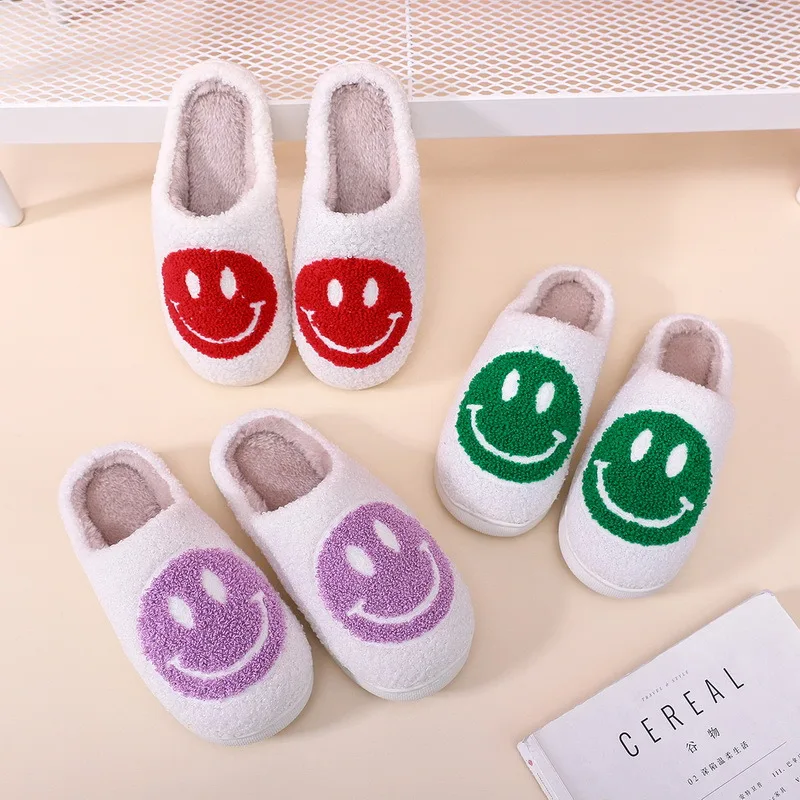 Womens Smiley Face Slipper Home Kawaii Cartoon Plush Winter Warm