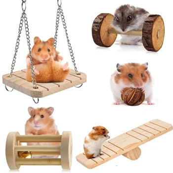 Cute Rabbit Roller Wooden Pine Dumbells Unicycle Bell Chew Toy