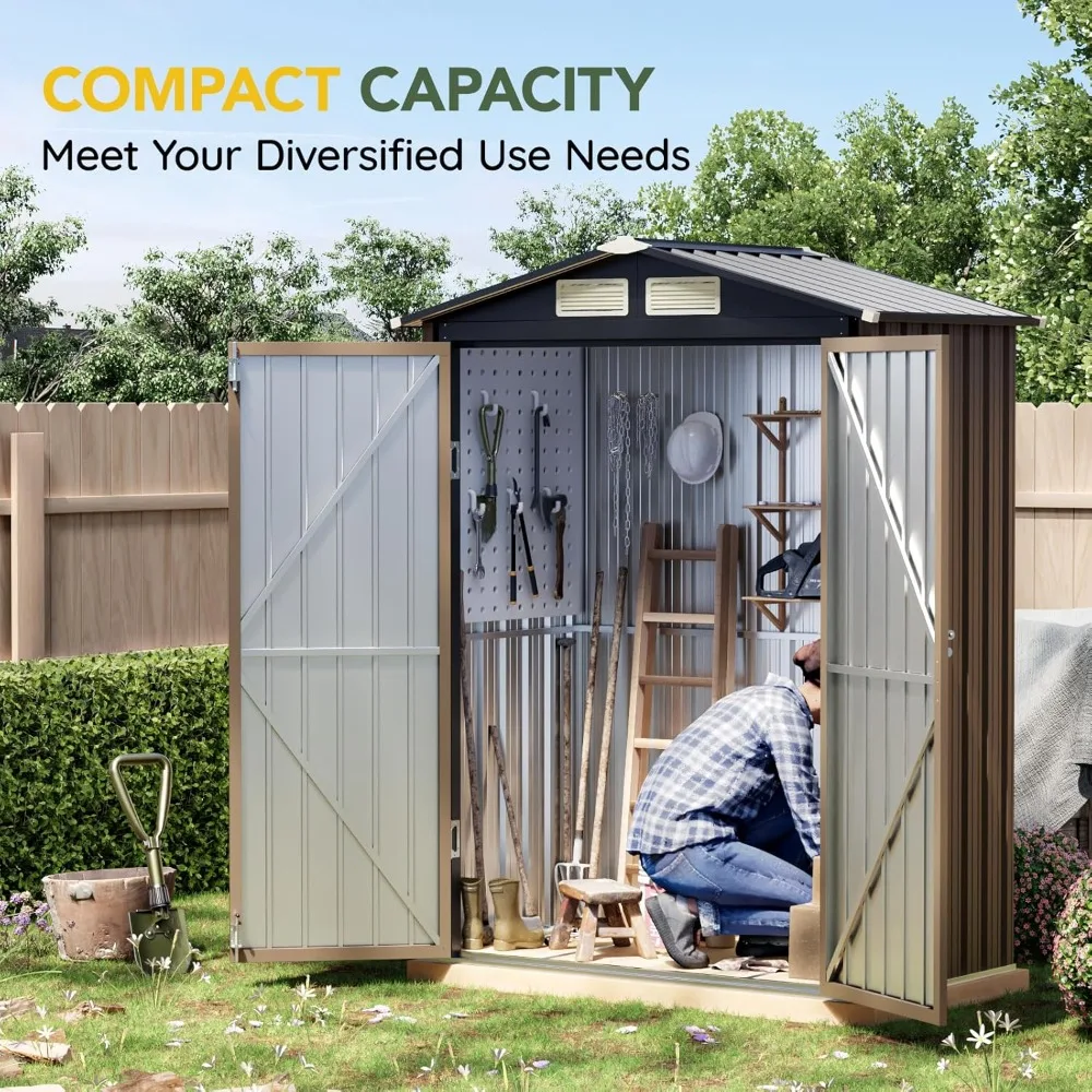5x3FT Outdoor Steel Storage Shed, Lockable Doors, Compact Metal Tool Shed for Garden, Backyard, Patio, Utility, and Bike Storage