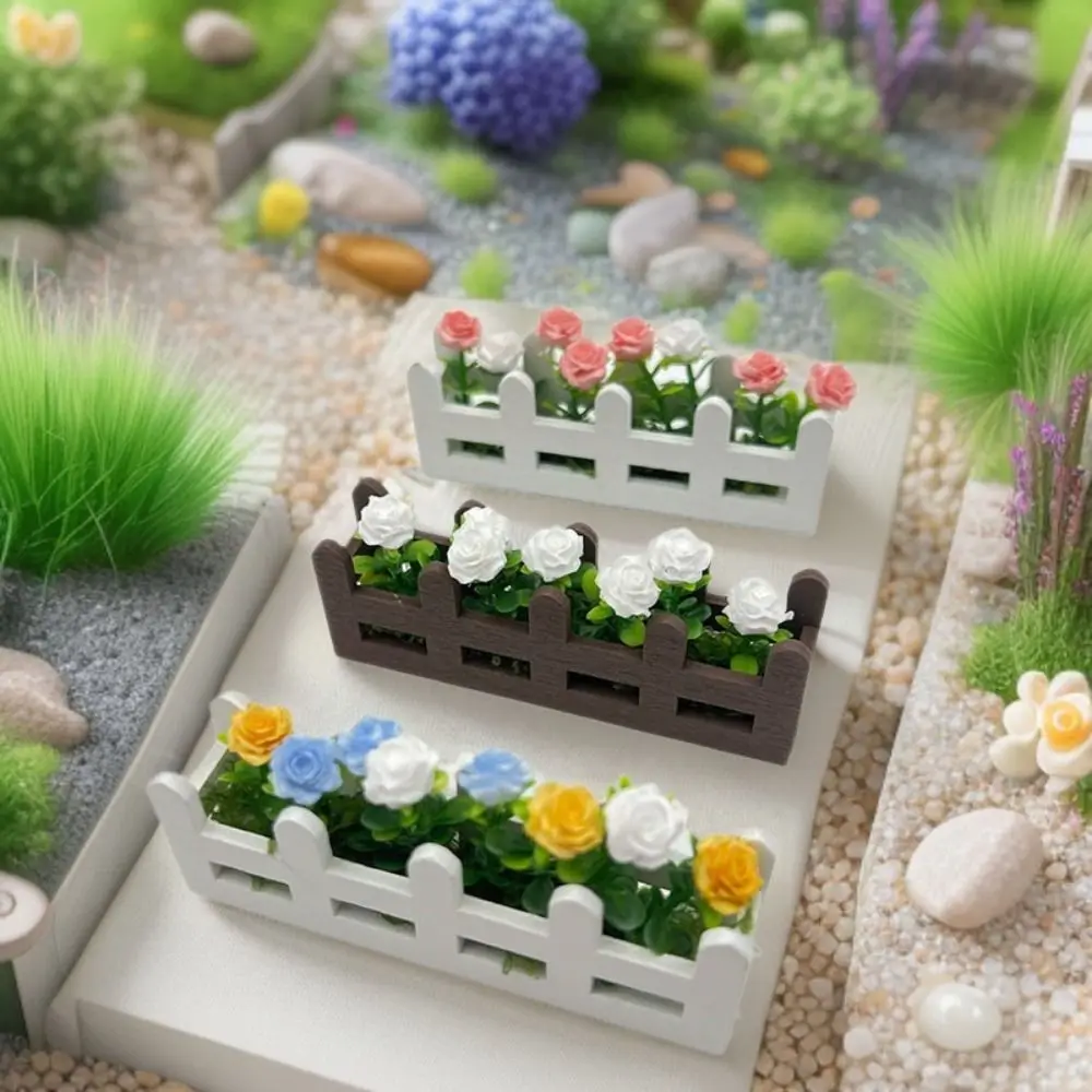 1:12 Scale Dollhouse Simulated Rose Flowers 5 Colors Lifelike Flower Fence Decor Miniature Potted Plants Toys Doll House Decor