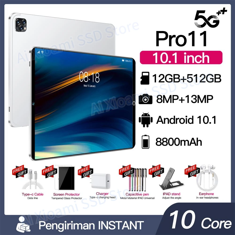 

Pro 11 Tablet PC 10.1 Inch IPS Display Screen Android 10.1 RAM:6/8/12GB-ROM:128/256/512GB GPS+WIFI+BT Support Double Card 8800mA