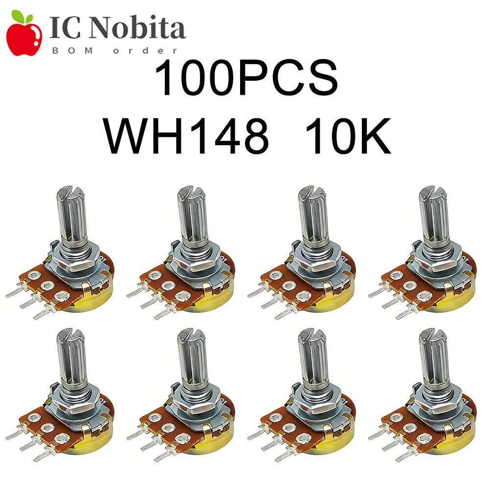 100PCS WH148 10K 3Pin 20mm Linear Taper Rotary Potentiometer Resistor ...
