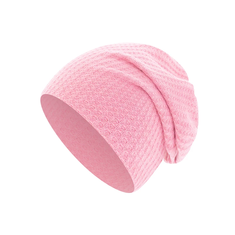 Spring Knitted Waffle Baby Beanie - Double Layer Solid Color Newborn Hat