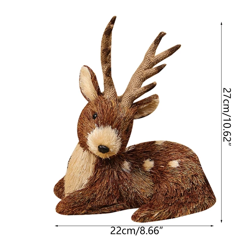 Ornamento alce grama palha tecido cervo sentado para boneca estatueta animal D