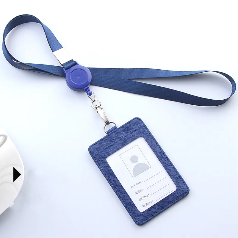 PU Leather Lanyard retractable badge holder ID card holder school lanyards id badge horizontal transparent badge holder retractable badge reel badge holder keychain