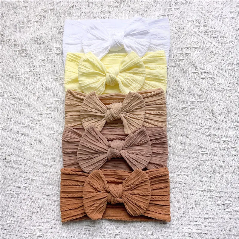 Baby Cute hair bands Soft Elastic Bowknit Newborn Toddler Priccess Girls Hair Band Bows Accessories For 0-2Years 5Pcs/Set