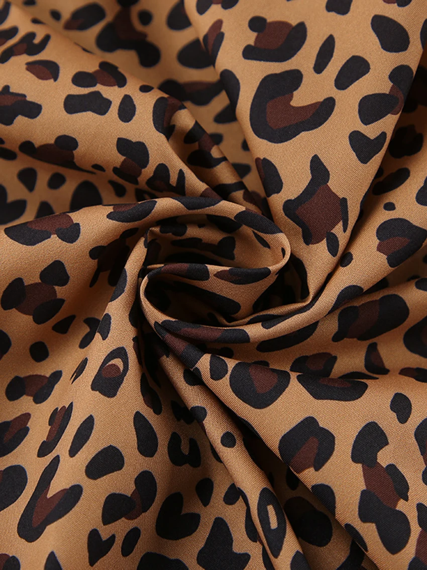 Marthaqiqi Leopard Print Women'S Nightgowns Suit Long Sleeve Nightwear Sexy Turn-Down Collar Sleepwear Pants Fashion Pajamas Set
