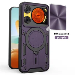 Enhanced Shockproof Armor Phone Case with Slide Lens Protector and Ring Holder in Coque Design for Nubia Music 2 (Purple)