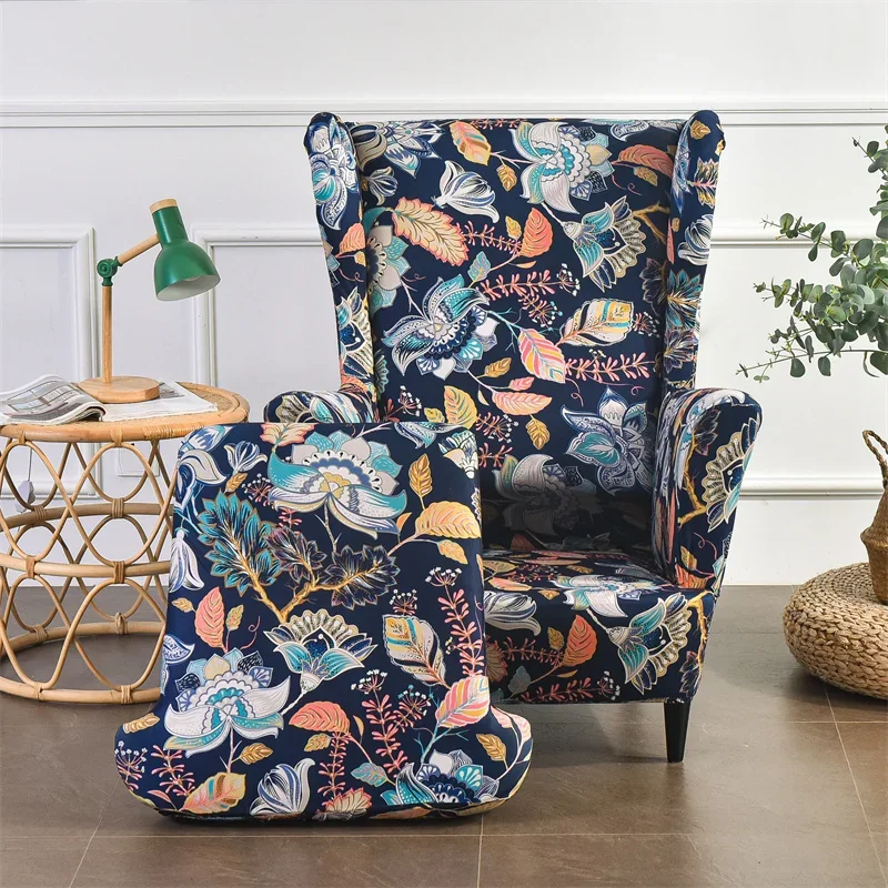 Printed Elastic Wing Chair Cover Stretch Spandex Sofa Slipcovers Sloping  Armchair Case with Seat Cushion Covers Hogar 3