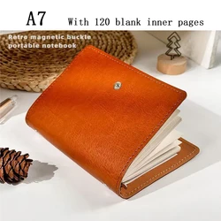 Compact Soft Leather Pocket Notebook with 120 Blank Pages - A7 (Brown)