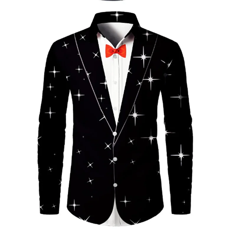 2024 Suit Printed Men's Shirt Suit Pattern 3D Printing Street Long Sleeve Button Lapel Clothing Fashion Design Men's Shirt 6XL