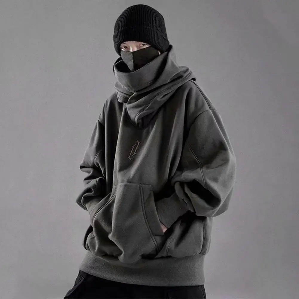 Stylish Men Autumn Hoodie Hat Spring Hoodie Long Sleeves High Street Winter Hoodie  Warm