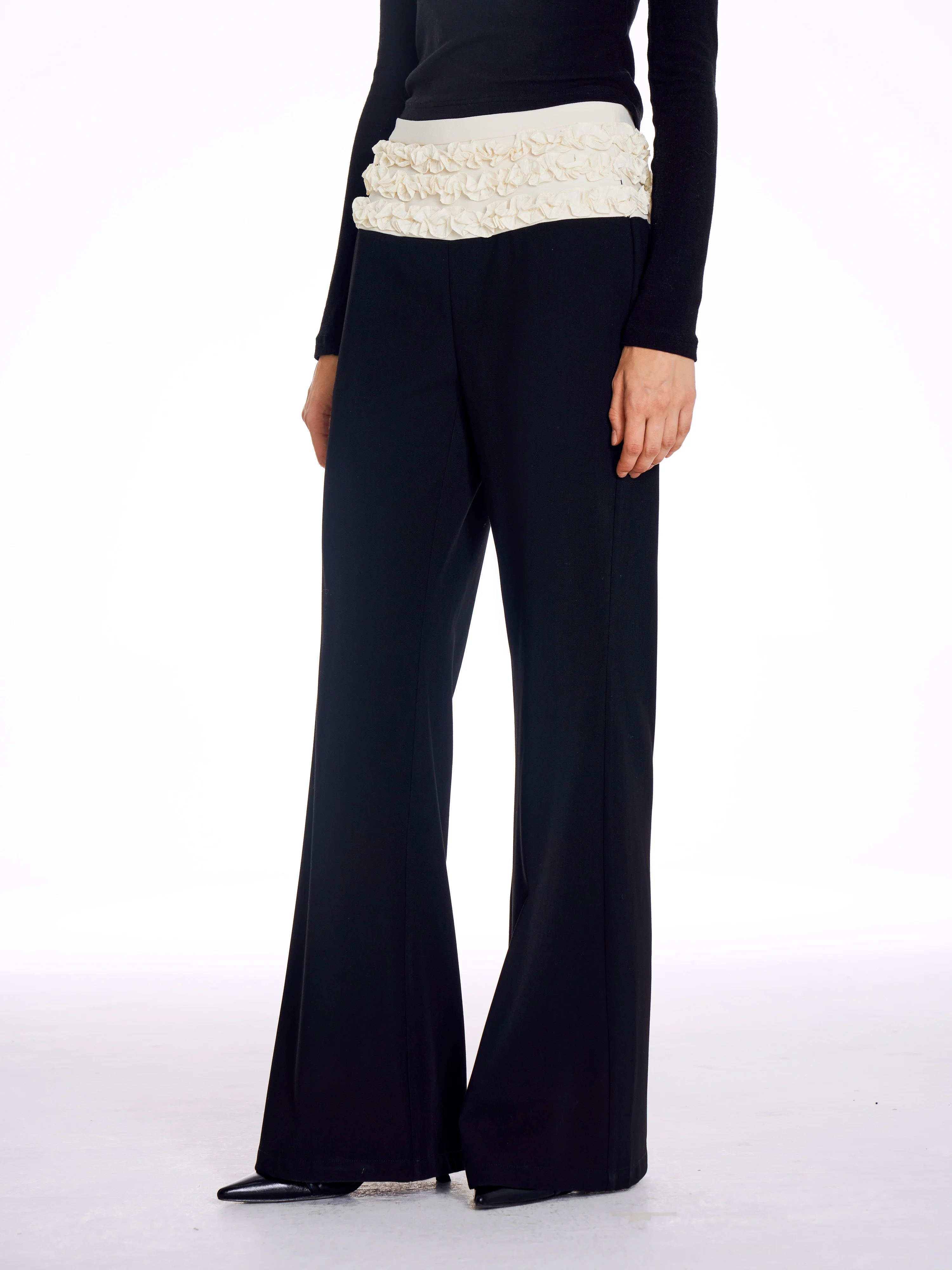 Pleated Lace Suit Pants High-Grade Draping Women's Autumn Skinny Wide-Leg Pants Black Trousers