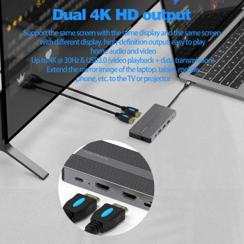 

Usb C Hub Portable Vga Usb C Adapter Splitter Data Transfer With Sd / Tf Card Reader Computer Accessories Type-c Docking Station