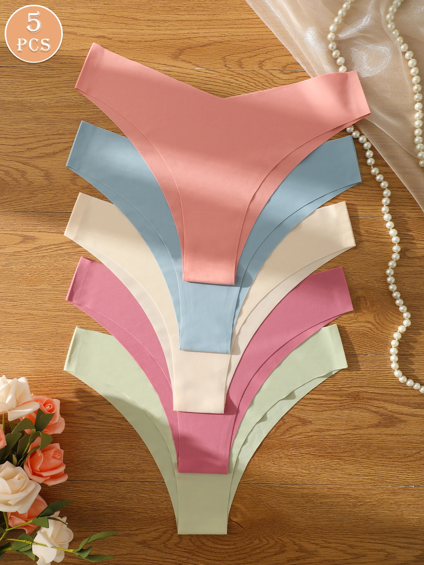 5pcs/Pack Women's Seamless Comfortable Solid Color Triangle Panties