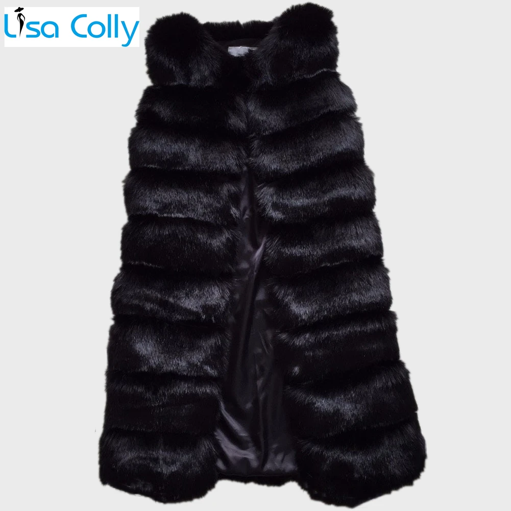 

Lisa Colly Women Long Furs Vest Fur Coat Jacket Overcoat Winter Warm Luxury Faux Fox Fur Vest Furry Slim Woman Fake Fur Vest