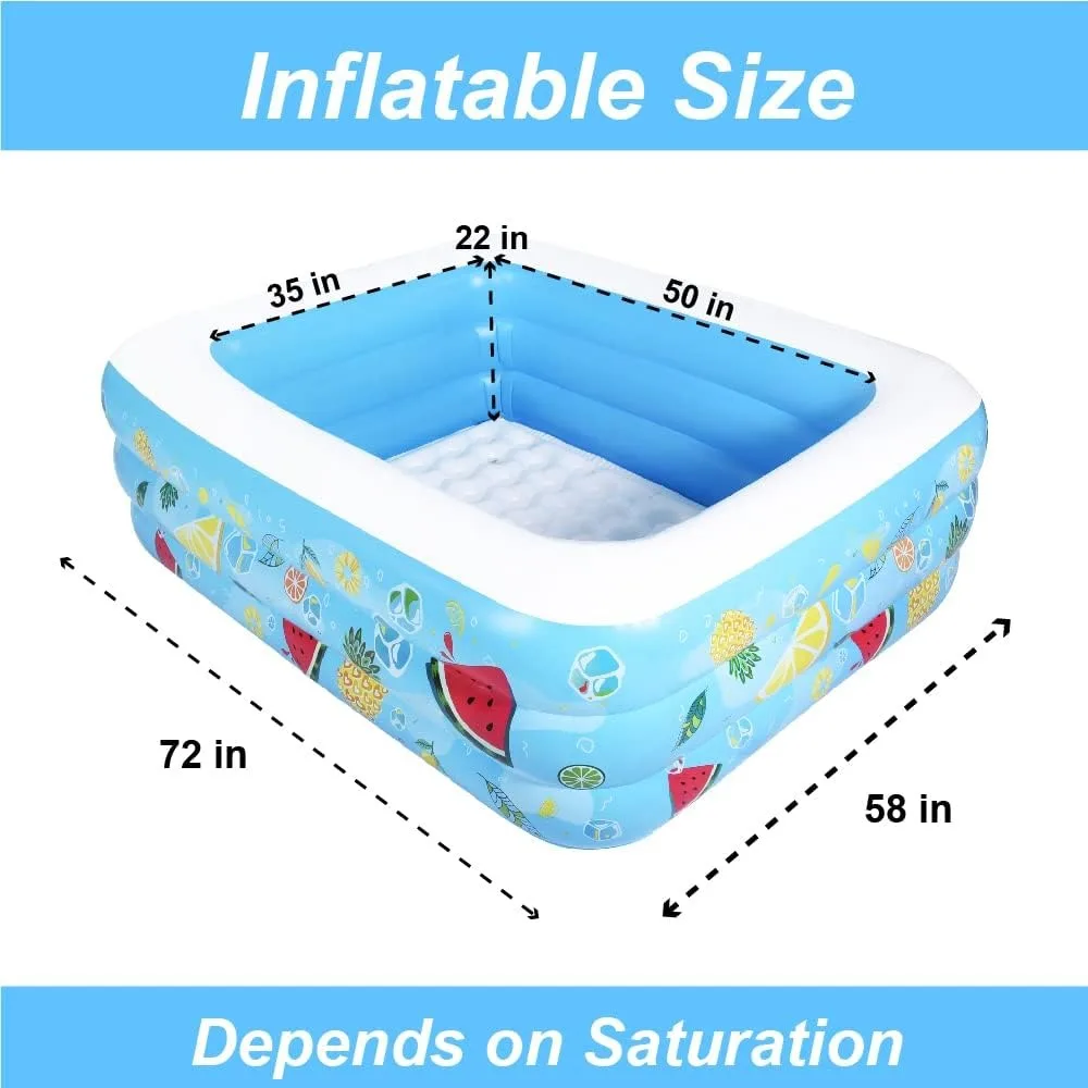 Kiddie Pool, 72"&times;58"&times;22" Inflatable with Inflatable Soft Floor, Cool Summer Swimming for Kids and Family, Blow Up