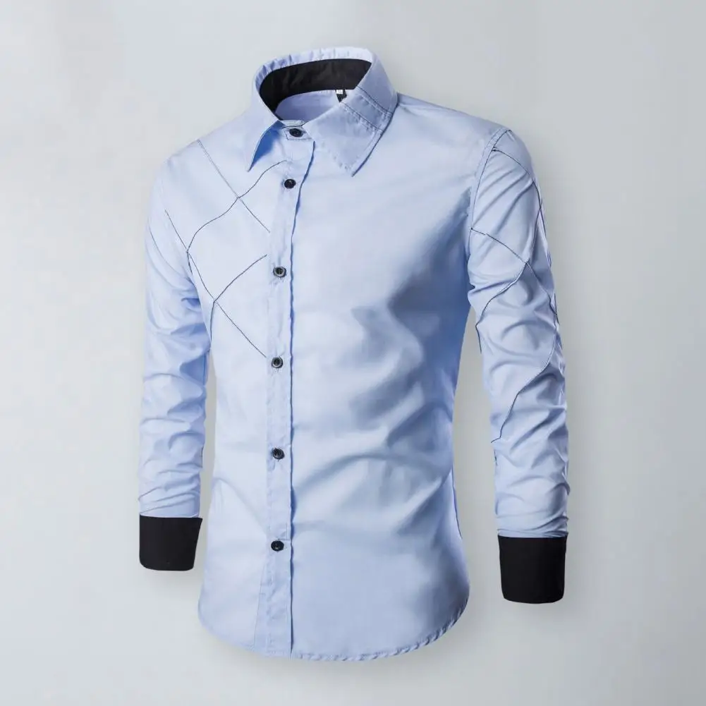 

Lapel Men Shirts Europe Size New Arrivals Slim Fit Male Shirt Solid Long Sleeve British Style button Men's Shirt Office