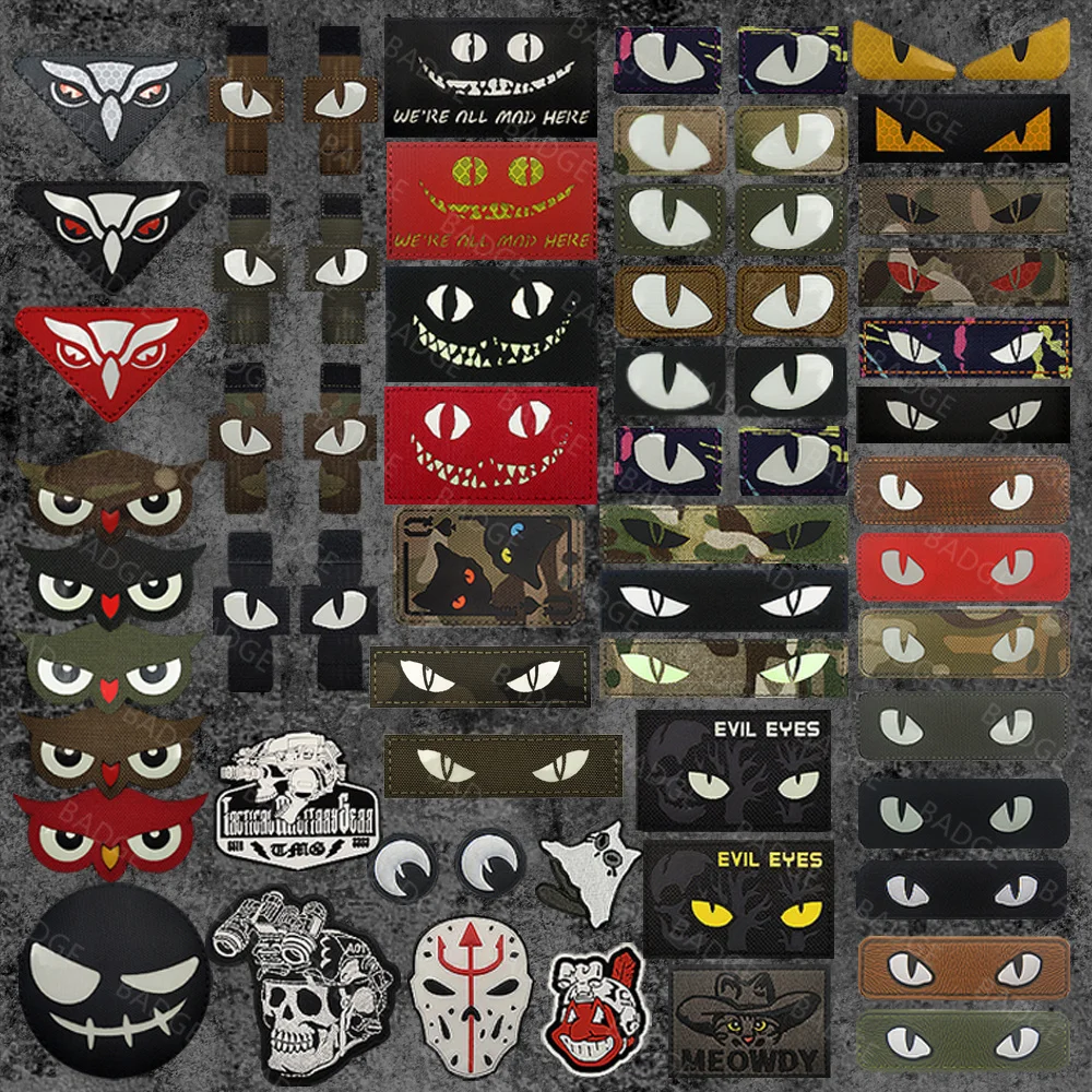 Animal Patches Glow in Dark Patches Cat Devil Eyes Tactical Patch Combat Hook Fasteners Ranger Motorcycle Biker Tags Operator Emblem