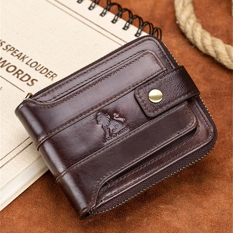 Genuine Leather Short Wallet For Men RFID Anti-theft Coin Wallet Business Card Holder Multi Function Male Small Purses