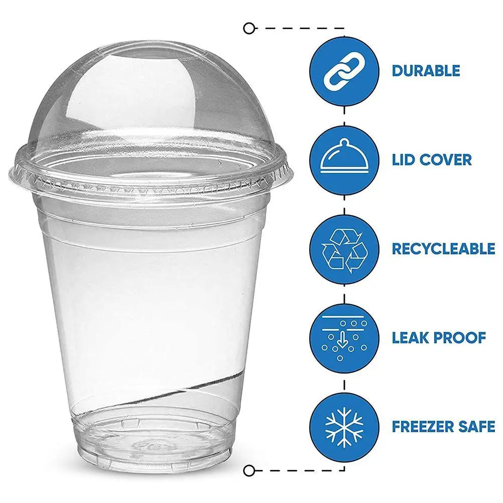 Smoothie Cups and Domed Lids Clear Plastic Party Cup For Milkshake