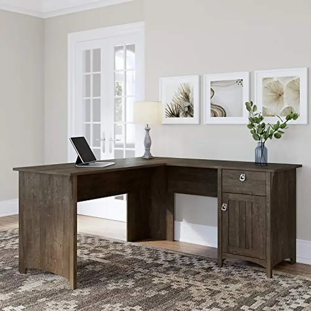 L-Shaped Desk with Storage Study Table Drawers Cabinets Home Office Computer Desk Space Saving Open Construction Plenty Storage 2
