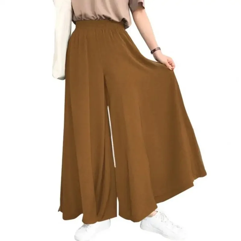 

Fashion High Waist Elastic Waistband Solid Color Women Pantskirt Full Length Oversized Wide Leg Pants Female Clothing ERWE