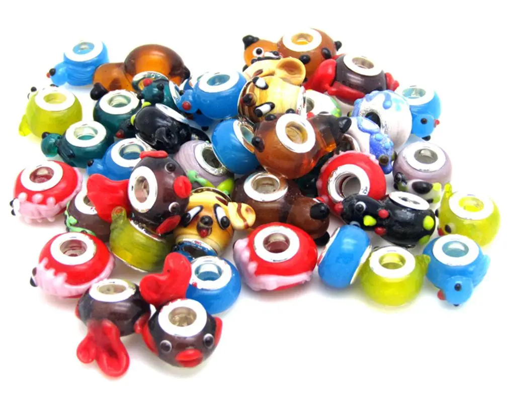 

Free Shipping 45pcs/lot High Quality Mixed Style Assorted Animal Lampwork Glass Beads Silver plated fit European Charm Bracelet