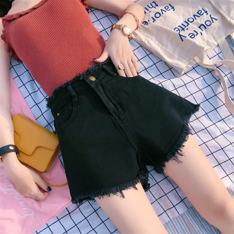Summer High Waist Zipper Denim Shorts Solid Color Plus Size Loose Versatile Pants Fashion Casual Women Clothing