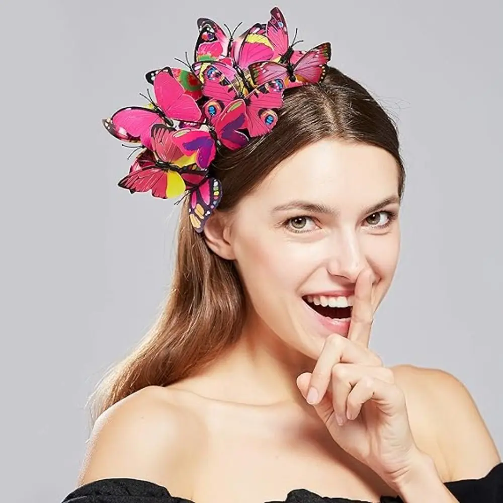 Tea Party Schmetterling Fascinator Schmetterling Stirnbänder Halloween Kostüm Kopfschmuck Schmetterling Stirnband Krone Party Bühne Bunt – Detail 15
