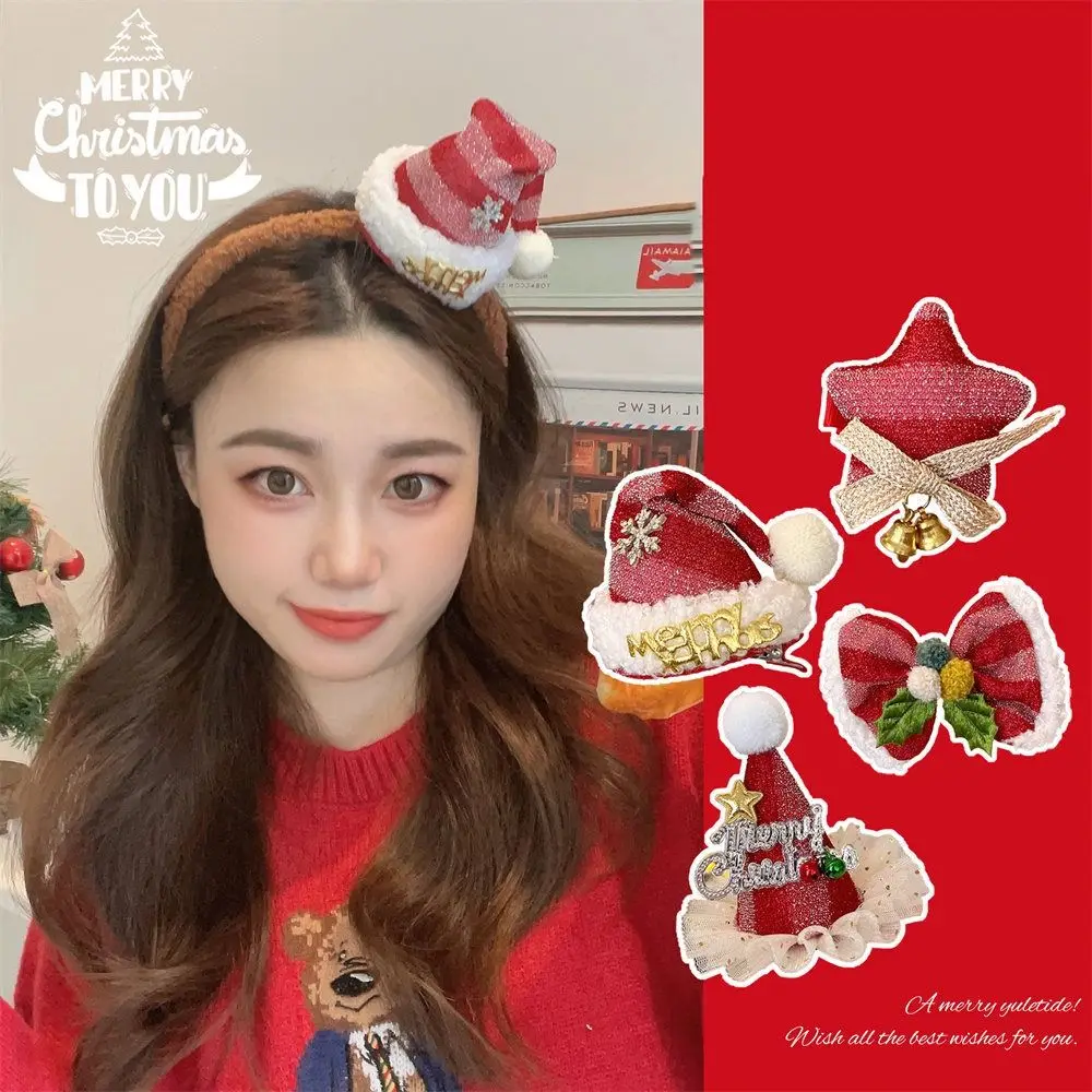 

Merry Christmas Decor Christmas Hairpin Bell Star Children Antler Hair Clip Red Barrette New Year's Hairpin