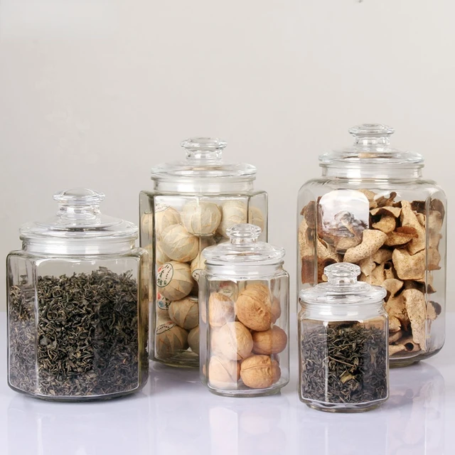 Minimalist Transparent Sealed Glass Jar Storage Jars with Lids Tea Caddy  Candy Pots Desk Decoration Spice