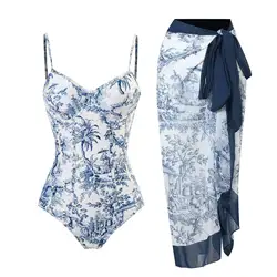ZAFUAZ 2024 Woman Swimwear Summer Bikini Slim Beachwear Push Up Swimsuit High Waist Patchwork Retro Printed Bathing Suit Dress