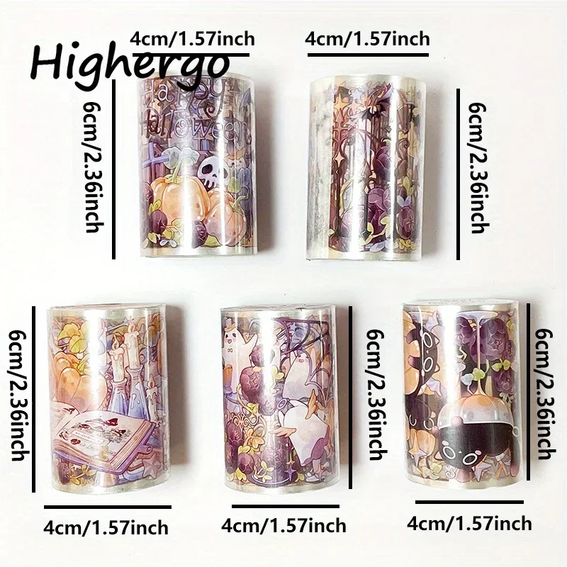 5Rolls/Set PET Tape Halloween Washi Masking Tape Decorative Adhesive Stickers For Scrapbooking Journal Aesthetic Stationery 2